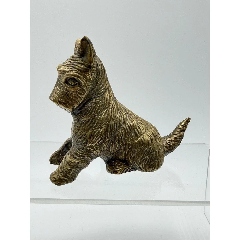 Scottie Dog Terrier Paper Weight Brass Statue Figure Great Patina And Shine